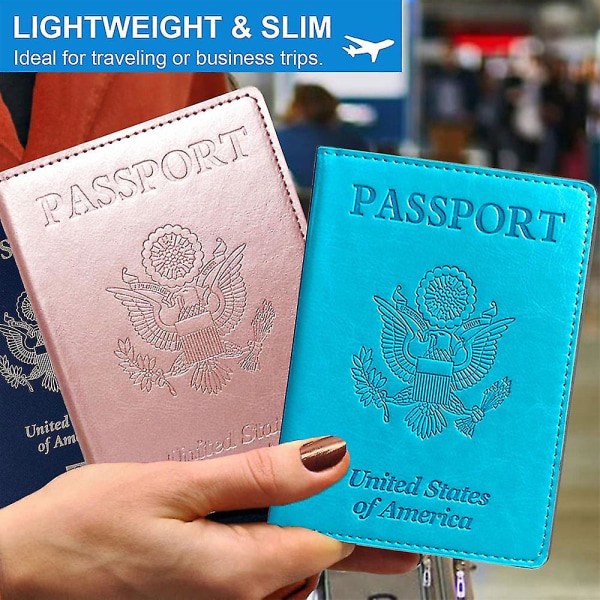 2- case pass- och vaccinkortshållare Combo, Pu-läder passplånbok, cover för kvinnor och män,rosaguld*ljusblå