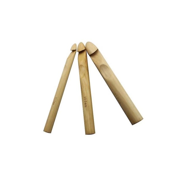 25/20/15 mm virknålar i trä, virknål med trähandtag, virknål i bambu för garnstickning (3 st)