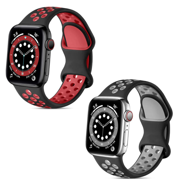 2st sportband som ?r kompatibla f?r Apple Watch -band 38 mm 40 mm 41 mm, andas mjukt silikon Sport Kvinnor M?n Ers?ttningsrem Kompatibel med Iwatch Se