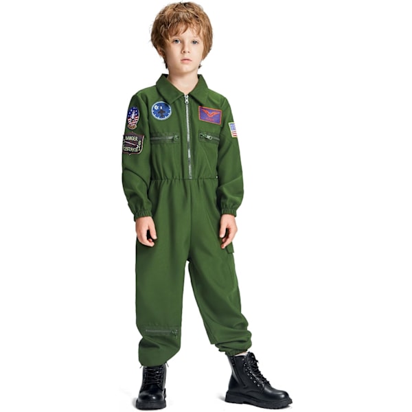 Pilotkostyme for voksne og barn - Luftforsvarets pilot, fin kjole, fighterjet-jumpsuit til Halloween, jul, karneval og fest pilot barn 4-6 Jahre