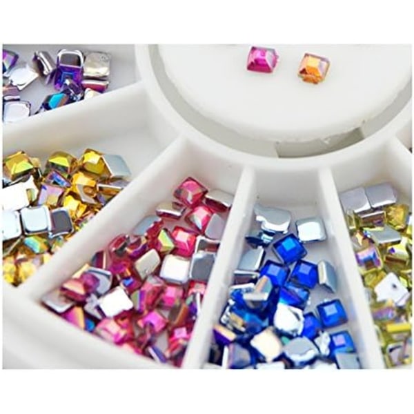 AB 2X2mm firkantede fargerike rhinestones 600 stykker 12 farger neglekunst neglekunst manikyrhjul