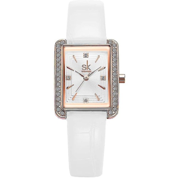 Watch f?r kvinnor med kristalldekorerad ram Klassisk tankform fyrkantig watch med klar