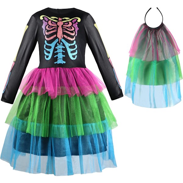 Halloween kostume Dødedag, Dia de los Muertos kjole, kostume brud la Catrina, skelet kostume til børn kvinder kvinder Färg 4-6 Years