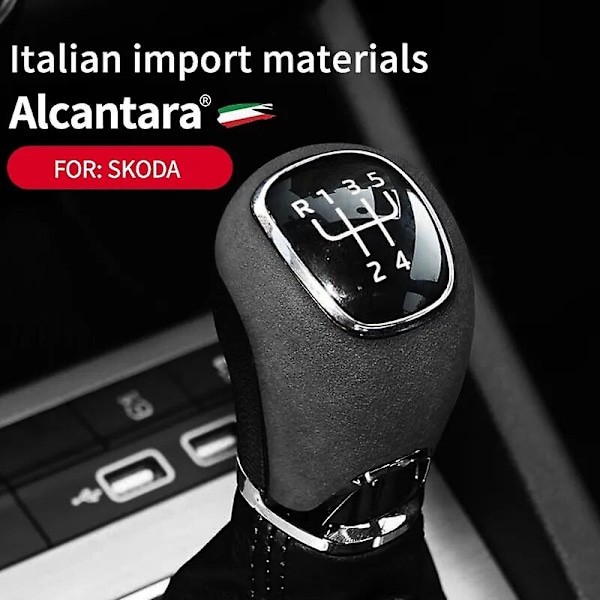 Topp italiensk Alcantara växelspaksknoppsskydd för Skoda Superb Octavia Rapid Kamiq Shifter Hanld Moulding Pad