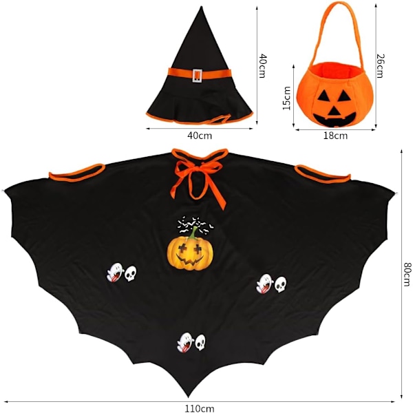 Halloween flaggermus for barn, passer til barn, jenter og Halloween gutter., Svart 2, L