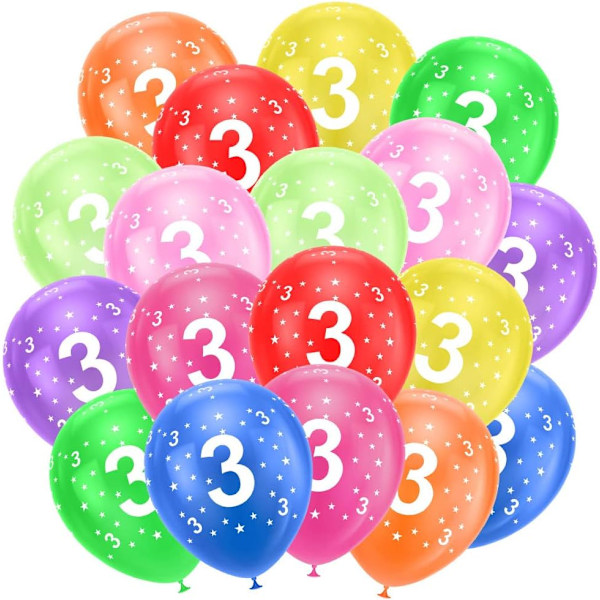 18 st 3:e födelsedagsfestballonger, 30 cm tryckta latexballonger, 3:e årsdag nummerballonger dekorationer för barn och barn 3:e födelsedagsfest 3rd birthday