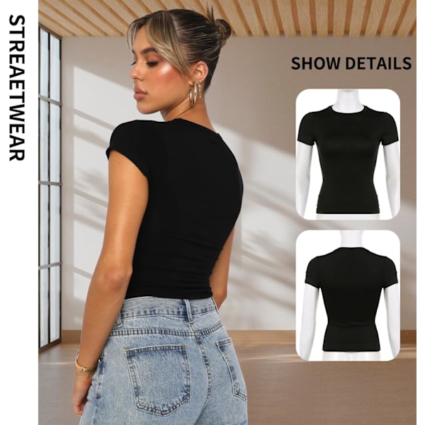 Perus slim fit t-paita naisille, Skims Y2K top kopio, crop topit naisille, Magfri top naisille, perus crop topit rento urheilullinen top teini-ikäisille streetwear, Y2K paita svart M