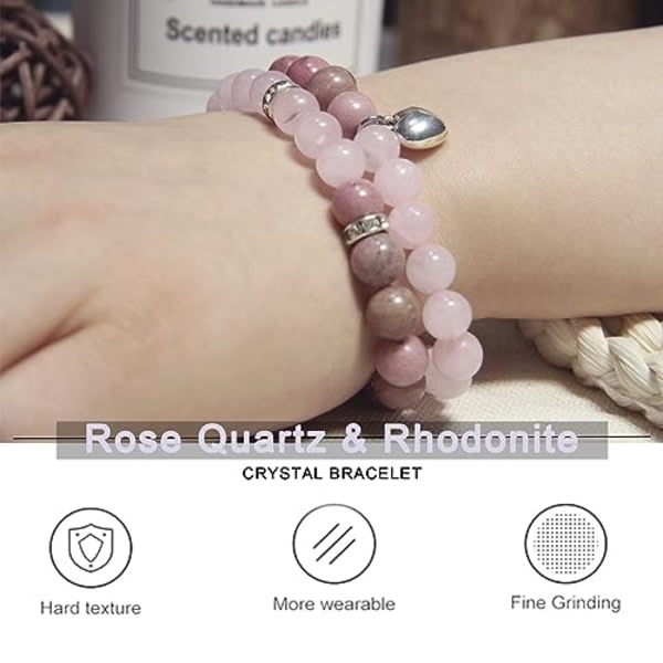 Healing Armband for Women - Rose Quartz & Rhodonite Armband - Healing Prayers Crystal Armband, 8mm Natural Stone Anti