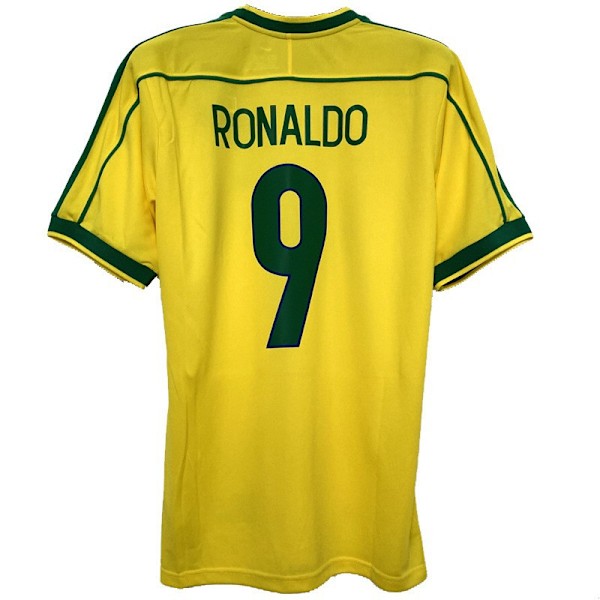 VM 1998 Brasilien Hjemme Kortærmet Retro Trøje 1998 Nr. 9 Ronaldo Jr. Rivaldo XXL