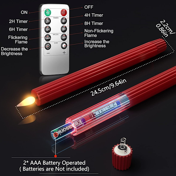 3 stk Røde LED Koniske Lys med Fjernkontroll, Batteridrevet for Julepynt Röd - 3 st Röd - 3 st