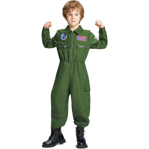 Pilotkostym för vuxna och barn, flygvapenpilot, fin klänning, stridsflygplan, jumpsuit för Halloween, jul, karneval, fest pilot barn 7-8 Jahre