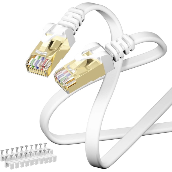 Cat8 Ethernet-kabel 30 fot Vit - Platt höghastighetsinternet