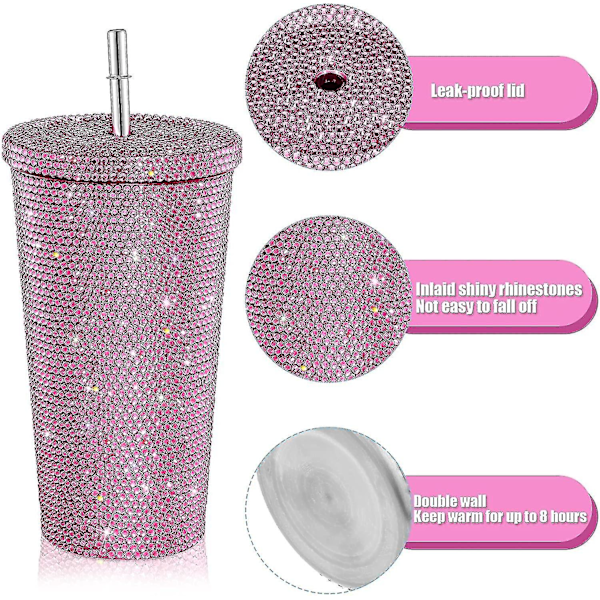 Bling Diamond Tumbler Glitter Vannflaske Med Lopp Pink