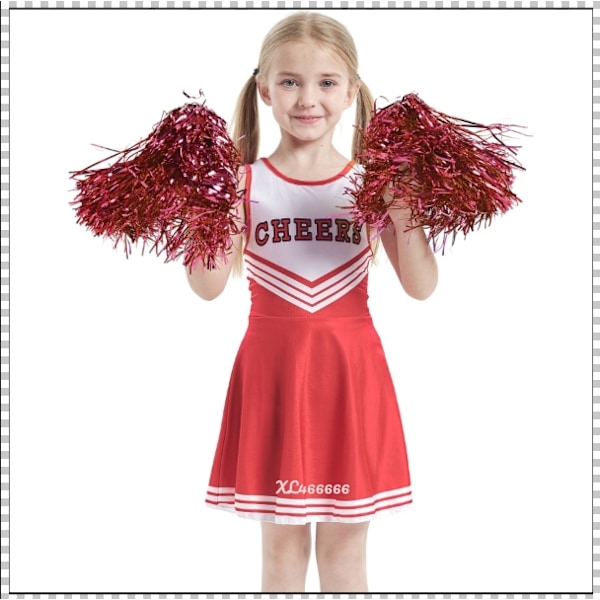 Jente Cheerleading-kostymer for barnehage, små jenter, cheerleading-uniformer, sceneopptreden, skolecheerleading-kostymer 红色+啦啦花 身高110cm