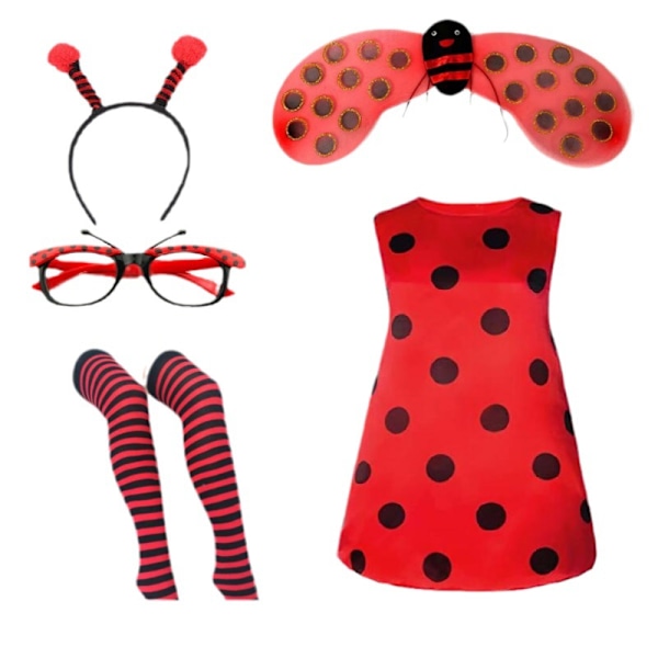 Halloween Voksen Mariehøne Bi Cosplay Party Bi Mariehøne Kostume Vinger Ladybug four piece set M