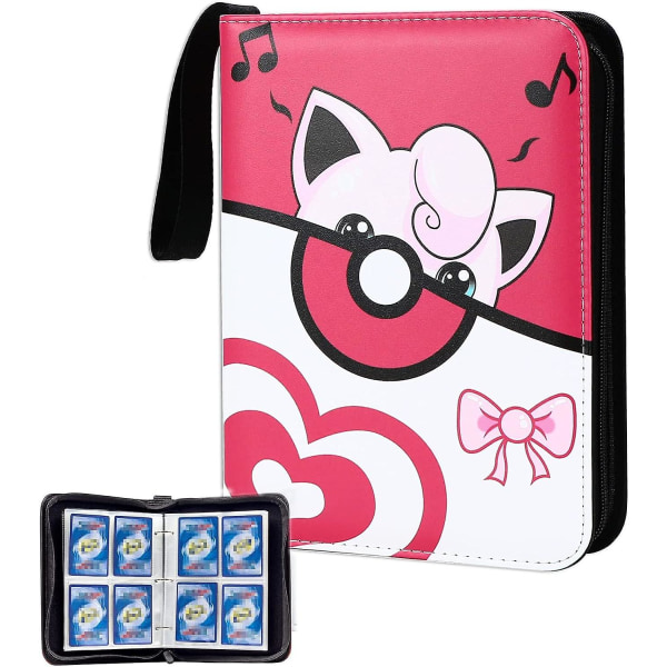 Samlarkortspärm 4 fickor - 400 fickor Kortmapp för Pokemo N med 50 avtagbara ärmar Samlarkortshållare med blixtlås Album -rosa