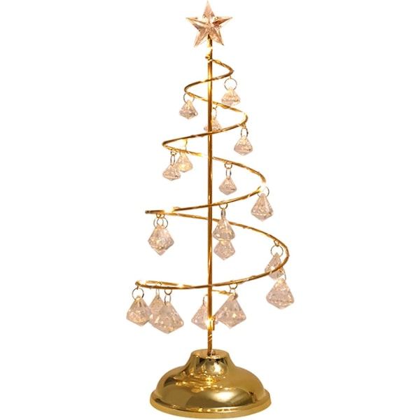 Bordsskiva metall julgranslampa, varm led julgransljus med kristallprydnad för bröllopsfest i hemmet (batteridriven), guld