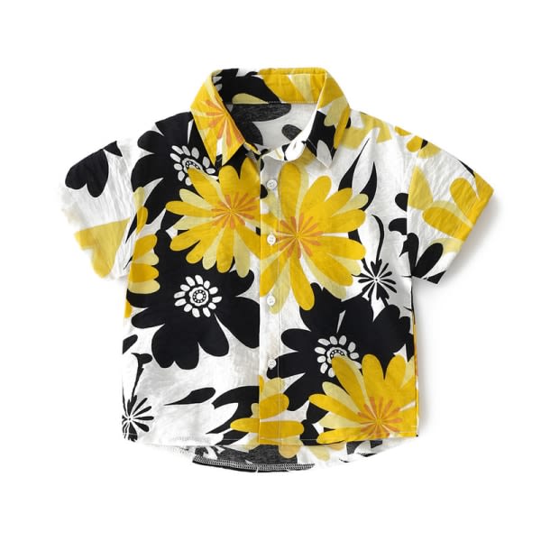 Boy's Button Down hawaiianska skjortor, coola T-shirt med tecknade print ?verdelar Gul 130cm Cherry