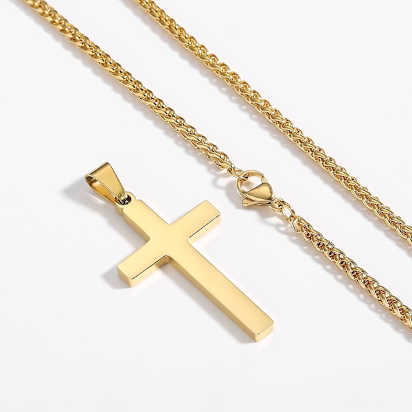 Korshalsband för Män Pojkar Kvinnor 16-24 Tum Rostfritt Stål Korshänge Kedja Religiös Gåva Silver Silver 24 Inches