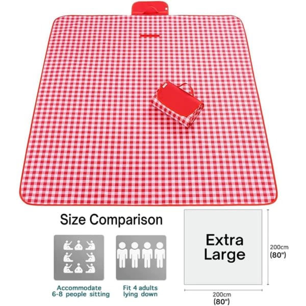 Picknickfilt, XL vikbar vattent?t sandstrandmatta, i stor 80x60 tum och extra stor 80x80 information f?r strandcampingvandring (r?d, 80x80 tum)