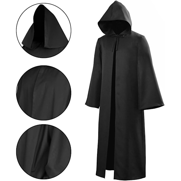 Halloween Dekoration Tip A, Middelalderlig Renæssance, Munk med snor, Mænd præster med kors til temafest halloween cosplay karneval og karneval Svart l