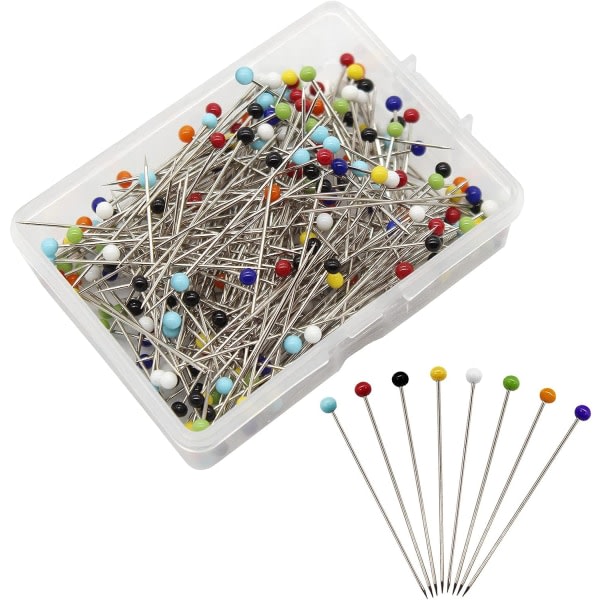 250 st 1,5 tums nålar med nålar med glaspärlhuvud raka quiltnålar i multi färger