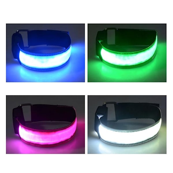 Laddningsbar Reflex - LED Armband / Reflexband som lyser vitt White Vit