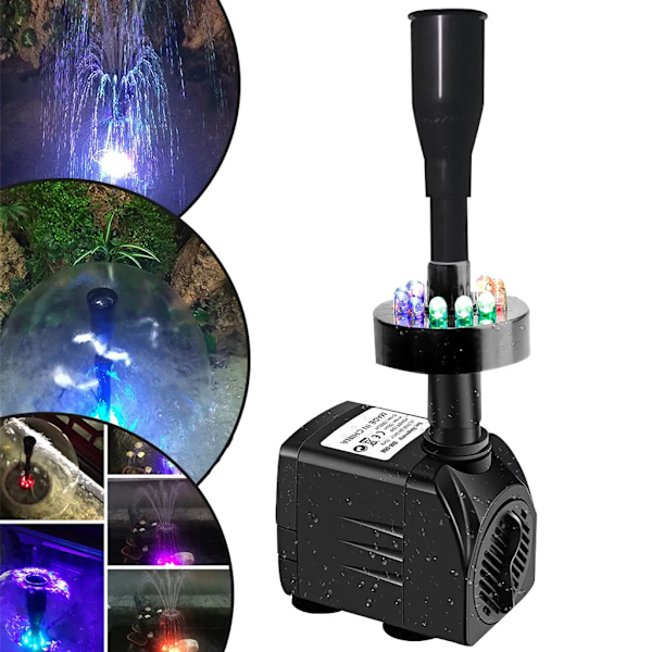 Fountain pump with LED lighting, water pump for garden