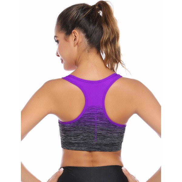 Sport-BH f?r damer Mid Support Wirefree Racerback Workout BH Avtagbar stoppning Yoga Gym Running Crop Top-Lila Cherry