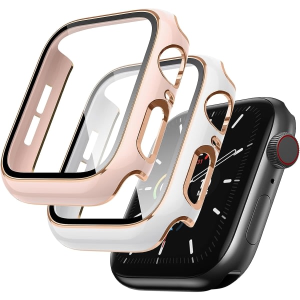 2-pack fodral som ?r kompatibel med Apple Watch case PinkRoseglod/WhiteRoseglod 44mm