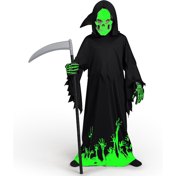 Sensenmann Grim Reaper Børnekostume, Deluxe Glow in The Dark Phantom Børnekostume Large ( 10- 12 yrs)