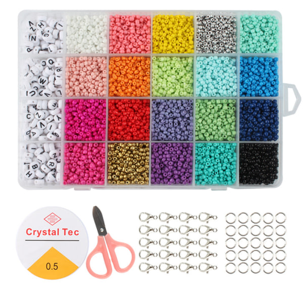 Kombination av 24 färgglada rispärlor - 3 mm rispärlor bokstäver