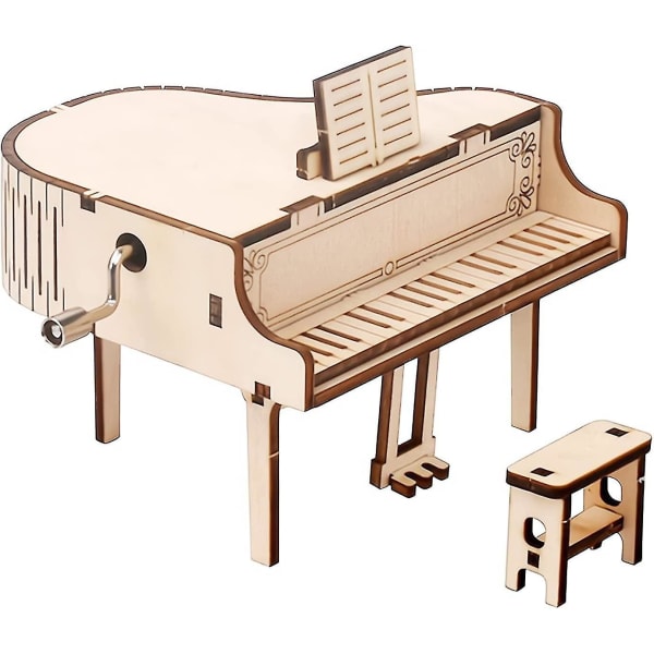 Gör-det-själv-musikdosa 3d träpusselmodellsats - Piano, handvevgravyr...