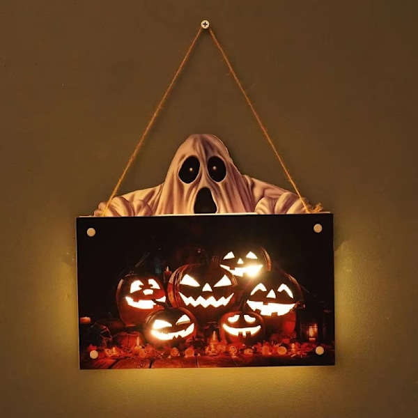 Amazons nya Halloween-skräckspöke pumpa lykta hantverk trä dörrhängande dekoration rekvisita 1 25x20x0.3