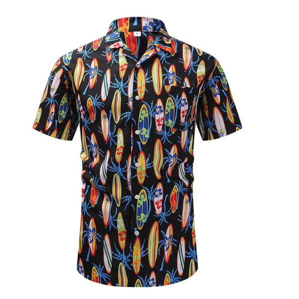 Herr Hawaiian Shirts Kort?rmad Casual Button Down Beach Skjorta FÄRG 3 L Cherry