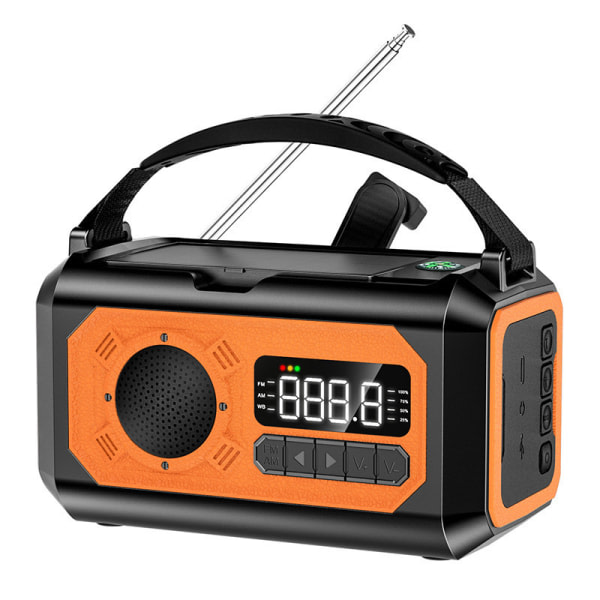 Nödhandvevsradio - inbyggd ficklampa, solcell, 12000mAh Power Bank Orange Orange