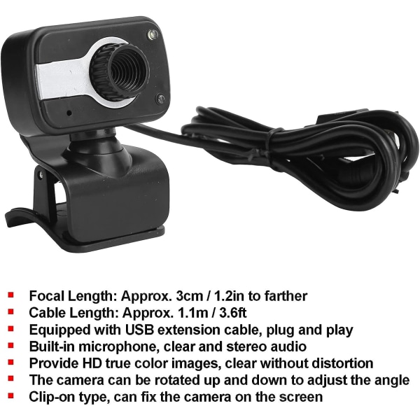 Mini USB HD-webbkamera - V3 Clip-on datorkamera med mikrofon