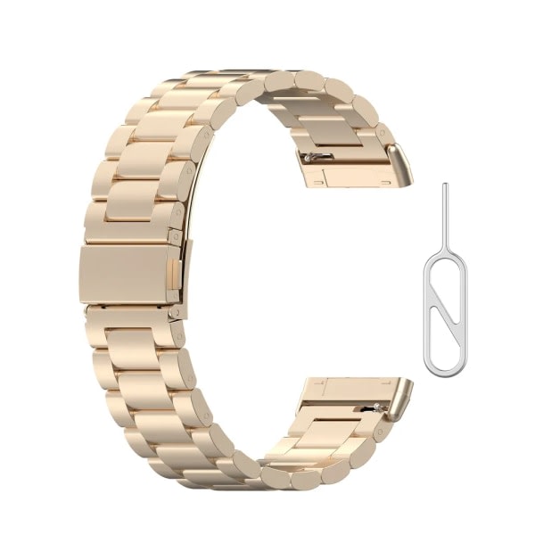 Watch i rostfritt st?l med tre p?rlor f?r Fitbit versa4/sense2/versa3/sense (champagnef?rg) beige