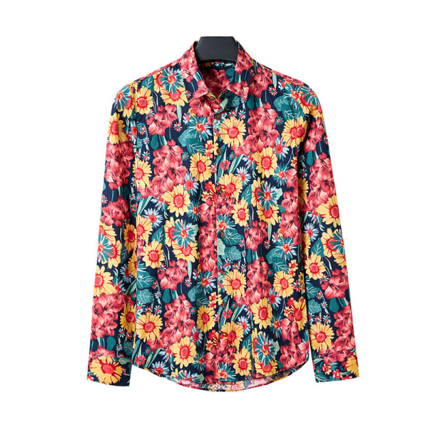 Herr Hawaiian Button Down blomm?nstrad skjorta color3 3XL Cherry