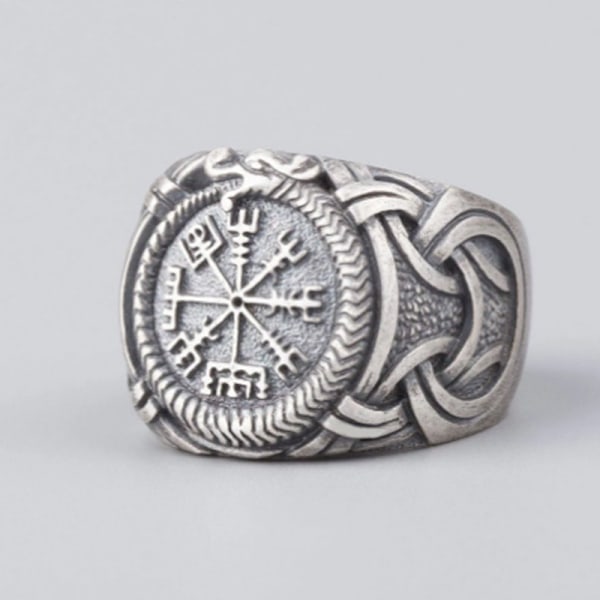 Ny retro Viking pirat kompass ring nordisk menns ring Antique Silver No. 10