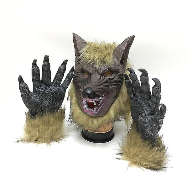 Werewolf Costume Wolf Claws Handskar och huvudmask för Halloween, Cosplay Costume Party (1 set, flerfärgad)