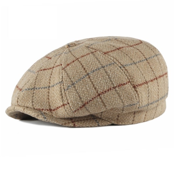 Klassisk Tweed Wool Blend Newsboy Ivy Hat f?r m?n Khaki Cherry
