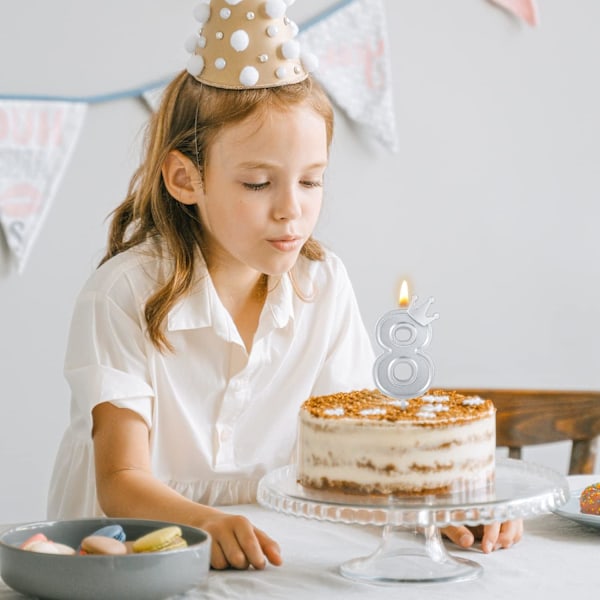 7,6 cm krone nummerlys, 3D fødselsdagskage lys kagepynt med krone kage nummerlys nummerlys til fødselsdag jubilæumsfester (sølv, 7) 7