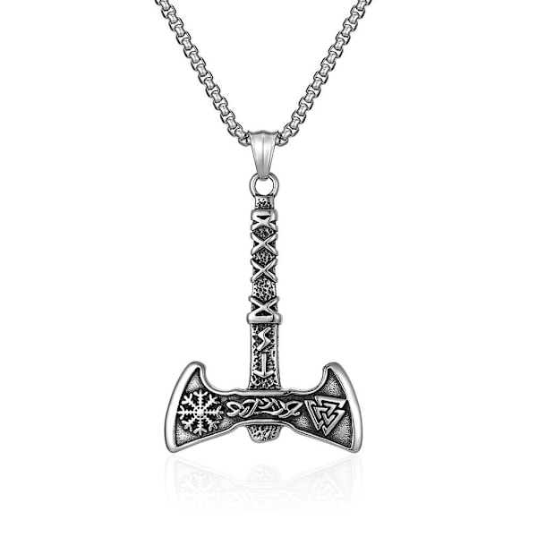 Retro Nordisk stil Viking yxa titan stål hänge e-handel herr halsband smycken leverans Black + PL001 with chain 3mm*60cm