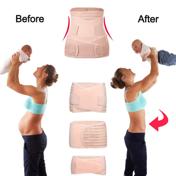 Magbälte efter förlossning 3 i 1 postpartum stödbälte postpartum magbälte magband kvinnor hudfärg M