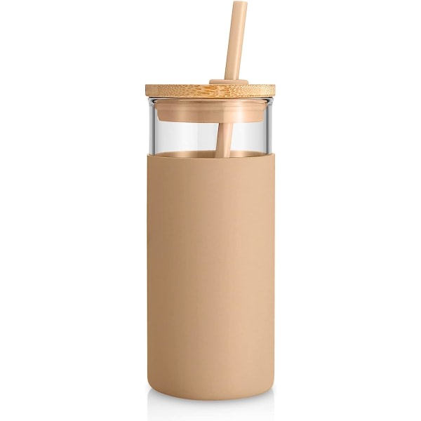 20 oz glasglas glas vattenflaska halm silikon skyddshylsa bambu lås - BPA fri - b?rnsten