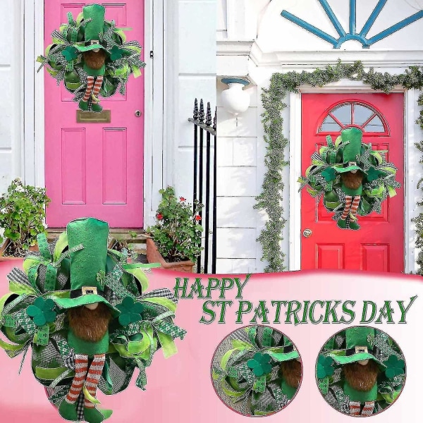 St Patrick's Day Leprechaun Wreath Clovers Leprechaun Ribbon Mycket väder