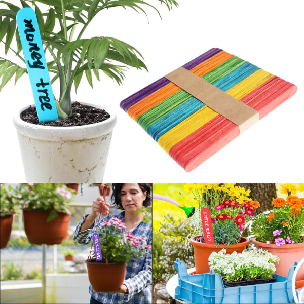 Etiketter för träväxter 11,5x1 cm Trädgårdsmarkeringsetiketter, naturliga träpinnar för din trädgård färgglada 100 st colorful 100 pcs