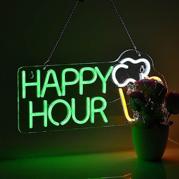 Happy Hour -neonvalo kyltti baari miesluola klubi makuuhuone led himmennettävät neonvalot kyltit toimistoon hotelliin pubiin kahvilaan häihin syntymäpäivään