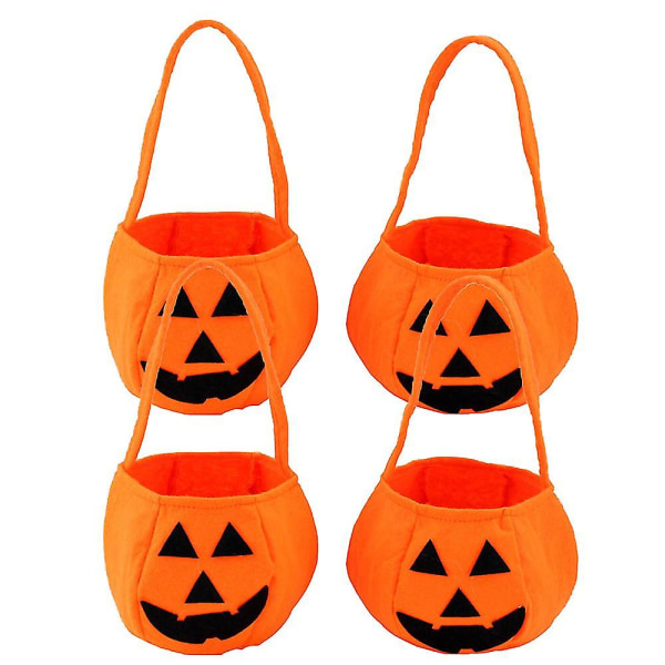 4 delar pumpa godispåse Trick or Treat-påsar med handtag som är kompatibla med Halloween-kostymfest för barn